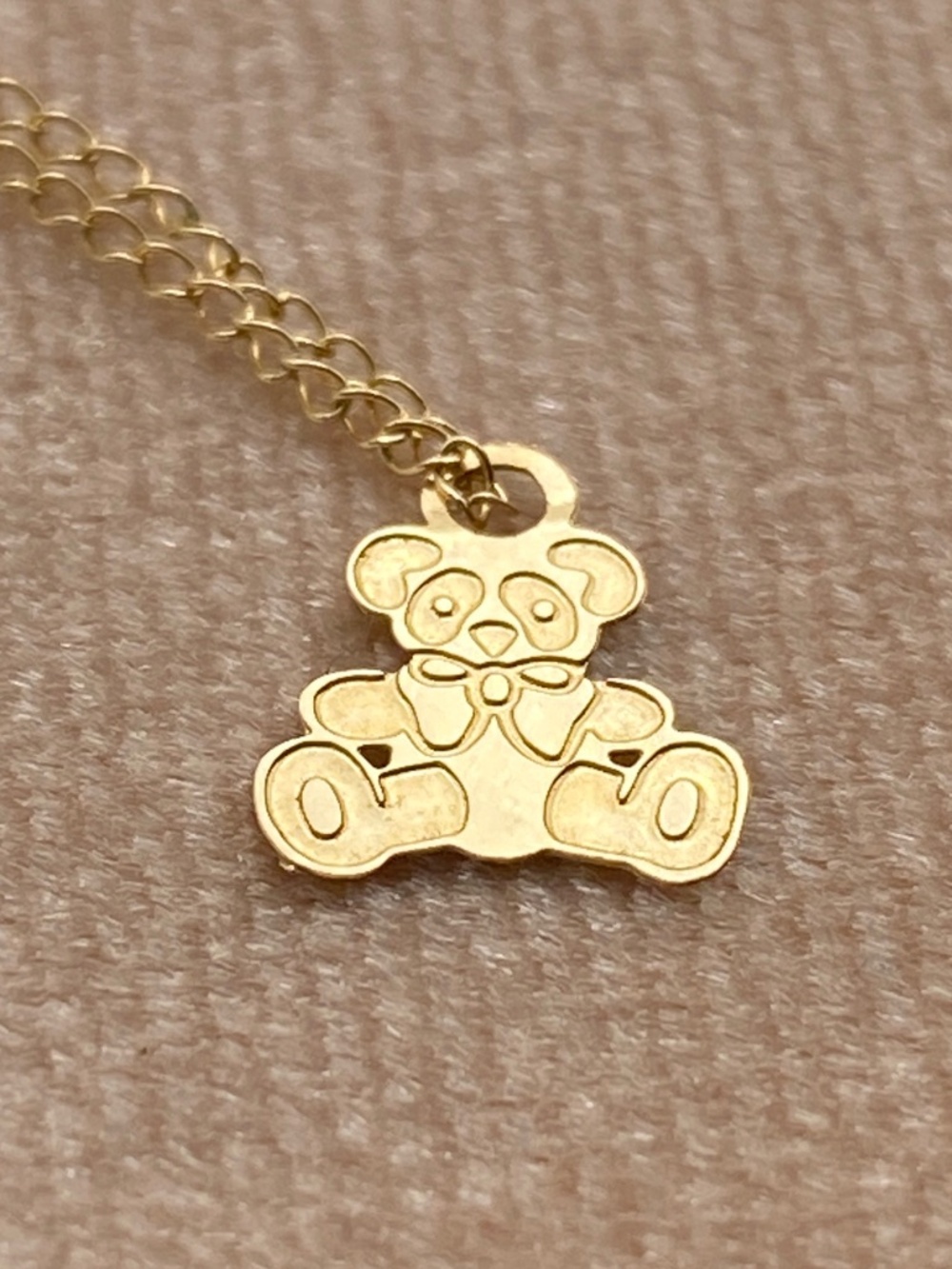 Solid 14K Gold Teddy Bear Charm And Chain Necklace 17" Dainty Minimalist Pendant